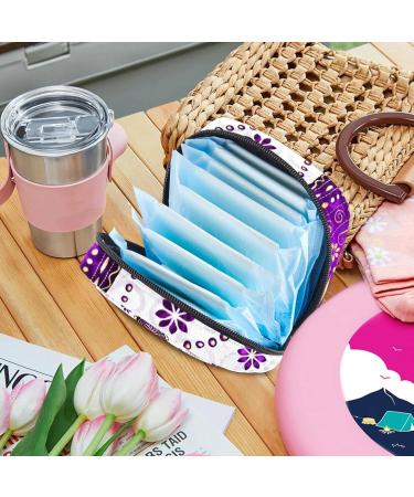Stylish Menstruation Pad Bag with Zipper | Women's Napkin & Tampon Organizer | Floral Butterfly Design in Spring Violet & Gold - Buy Online on GoSupps.com