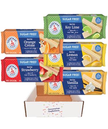 Voortman Sugar Free Wafer Lover's 5 Flavor Variety Pack - Lemon Key Lime Orange Creme Strawberry and Vanilla In Cornershop Confections Box - Holidays Birthdays Quick Treat Lunch Boxes School