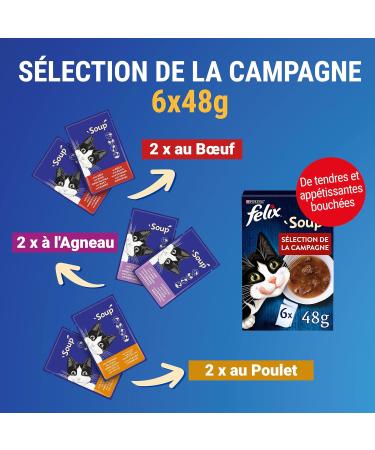 FELIX Soup Original | Adult Cat | Selection of Beef Chicken and Lamb | Pack of 8 | 6 x 48g | Soup Bag - Buy Online on GoSupps.com
