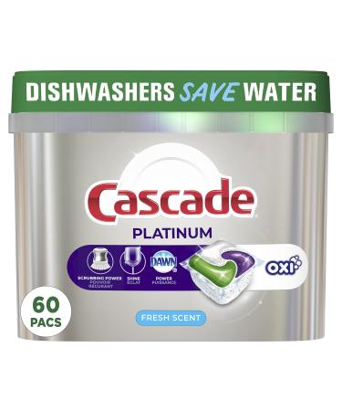 Cascade Dishwasher Detergent Pods Platinum ActionPacs + Oxi Fresh Scent 60 Count
