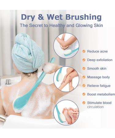 Exfoliating Shower Brush | Long Handle Body Brush for Shower & Dry Brushing | Moderate Bristles | Green Nylon - Buy Online on GoSupps.com