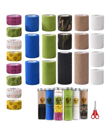 EGOOL 24 Rolls X 5 Yards Self Adhesive Bandage Wrap  Versatile Colorful Elastic Cohesive Bandages Vet wrap First Aid