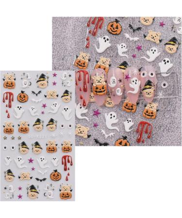 3D Halloween Nail Stickers 6 Sheets 5D Self-Adhesive Embossed Nail Decal Ghosts Bats Pumpkin Nail Art Decoration Design Supplies - Buy Online on GoSupps.com