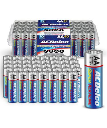 ACDelco 40-Count AA Batteries, Maximum Power Super Alkaline Battery, 10-Year Shelf Life, Recloseable Packaging, Blue 40 Count (Pack of 1) Alkaline Batteries