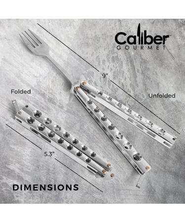 Caliber Gourmet Tactical Butterfly Knife Spoon - Stainless Steel Folding Switchblade for Camping, Hiking, Kitchen BBQ Grill - Fork Utensil - Buy Online on GoSupps.com
