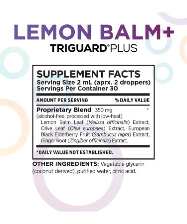 TriGuard Lemon Balm Plus Tincture - Calming Stress Relief & Immune Support | Elderberry, Olive Leaf Extract | 2 fl oz Alcohol-Free - Buy Online on GoSupps.com