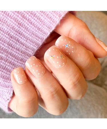 Buy Novo Ovo Short Oval Nude Press-On Nails | Jelly Dot Pattern & Star Stickers - Perfect for Valentine's Day! - Buy Online on GoSupps.com
