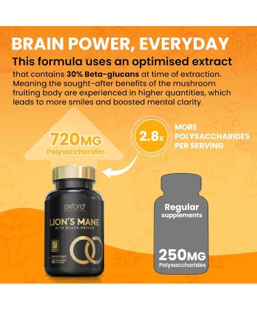 Advanced Lions Mane Mushroom 2400mg - 60 Vegan Capsules with Black Pepper | High Strength Lion's Mane Supplement | Made in UK - Buy Online on GoSupps.com