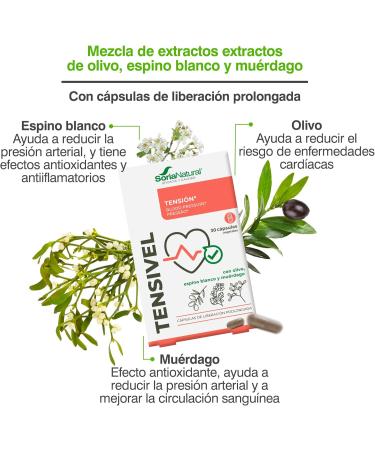  Soria Natural Soria Natural Tensivel Cardiovascular Health Aid Blood Pressure Circulation Blend of Olive Hawthorn and Mistletoe Extracts - 30 Capsules - Buy Online on GoSupps.com