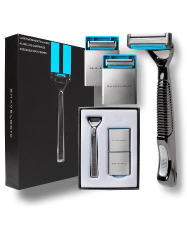 Shavelogic - SL5 Shaving System, All-Metal Handle with Magnetic Attachment, Four 5-Blade Cartridges, Grooming Kit, Shave Razors and Blades, Razor Blade for All Hair, Onyx/Silver