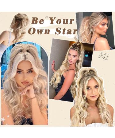 BARSDAR Short Wavy Ponytail Extension - 16'' Light Ash Blonde Mixed | Clip-in Synthetic Hairpiece for Women - Buy Online on GoSupps.com