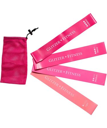 Glitzer Fitness Premium Resistance Bands | Set of 4 Pink Exercise Bands Loops for Stretching Yoga Mobility and Strength Training Pink 12.0 Inches - Buy Online on GoSupps.com