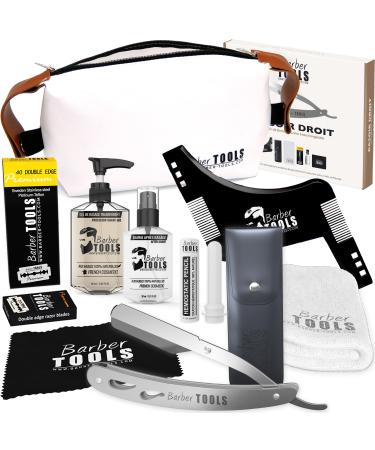 Razor set - razor + 40 double blades + razor ridge + clear shaving gel 60ml + after shave balm 30ml + alaunstein + shaving towel + large bag barber tools  - Buy Online on GoSupps.com