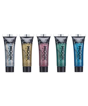 Holographic Face & Body Glitter Gel by Moon Glitter - 12ml - Set of 5 Colors - Glitter Face Paint