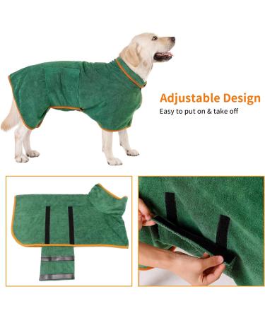 PETTOM Dog Bathrobe Towel - Microfiber Water Absorbent Drying Coat for Large Dogs - Green - L 60cm Back Length - Buy Online on GoSupps.com