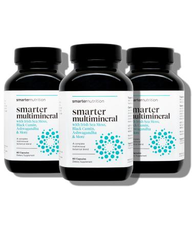 SMARTERNUTRITION Sea Moss Multimineral with Irish Sea Moss with Ashwagandha Bladderwrack Turmeric Zinc Vitamin C Elderberry Dandelion - Non-GMO USA Manufactured - 180 Capsules 90 Day Supply
