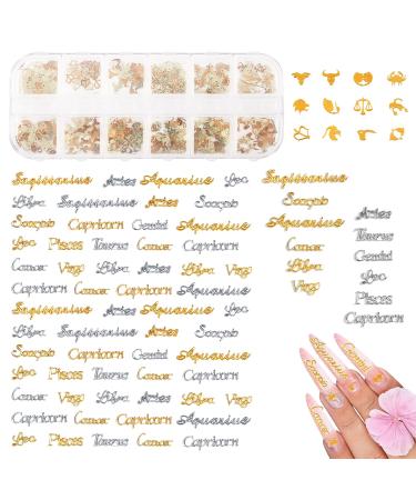 672Pcs Zodiac Nail Charms- Gold & Siliver Twelve Constellation Charms for Nail Art- Zodiac Word Message Charm with 72 Letters and 600 Pattern Style for DIY Acrylic Nails Art 3D Decorations