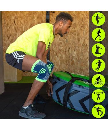 FEEL RECOVERY Knee Bandage - Compression Supports for Men & Women | Breathable Non-Slip Knee Brace for Pain Relief Arthrosis & Meniscus - 2 Pieces (Size S Green) - Buy Online on GoSupps.com