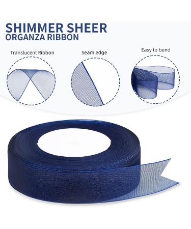 Molshine Navy Blue Sheer Organza Ribbon 1 Inch x 50 Yards - Ideal for Bouquets, Garlands, Wedding Decor & Crafts - Buy Online on GoSupps.com
