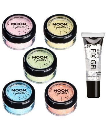 Pastel glitter shaker from Moon Glitter - 100% cosmetic glitter for face body nails hair and lips - 3G - set with 5 colors