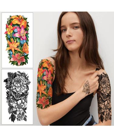 SOOVSY Extra Size Full Arm Temporary Tattoo: Skull Wolf Angel Floral Butterfly Half Arm Shoulder Design for Men & Women - Color-02 - Buy Online on GoSupps.com