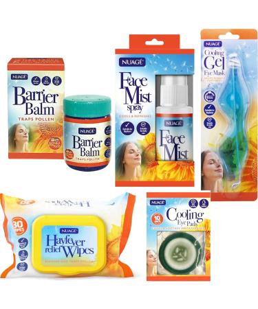 Nuage Hayfever Survival Kit - 30 Resealable Relief Wipes, Barrier Balm, Face Mist, Cooling Gel, Eye Mask & Pads - Natural Remedy for Hay fever | Face and Hand Friendly - Buy Online on GoSupps.com