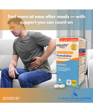 Famotidine 20mg- Maximum Strength Tablets 200 ct Acid Reducer for Heartburn Relief (Pack of 1) Boxed by Fusion Shop Store - Buy Online on GoSupps.com