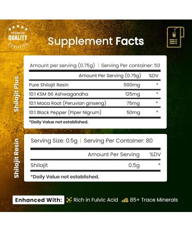 Natural Shilajit Resin (80 Servings) + Ashwagandha & Black Pepper Extract (50 Servings) | 2-in-1 Organic Combo | 85% Fulvic Acid Gold Grade Natural Ayurvedic Blend 40g Each - Buy Online on GoSupps.com