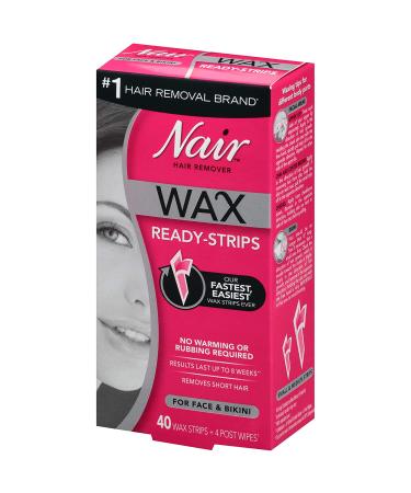Nair Ready-Strips Hair Remover for Face & Bikini - 40 Wax Strips + 4 Post Wipes - Buy Online on GoSupps.com