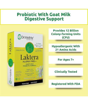 Dr. WellMe Laktera Allergy-Free Probiotics 30 Capsules 12B CFU Goat s Milk Probiotic Formula Immune & Gut Health Supplements Low Lactose Gluten-Free for Adults & 7+ Children - Buy Online on GoSupps.com
