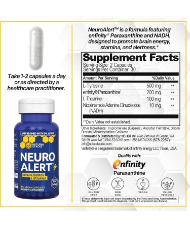 NATURAL STACKS Paraxanthine Supplement Bundle - Focus Bites & NeuroAlert Bundle - Caffeine Free Focus with Enfinity Paraxanthine - 60 Total Servings - Buy Online on GoSupps.com