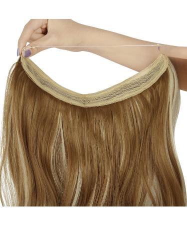 OMGREAT Long Halo Hair Extensions Highlight 18 Inch Wavy Curly Synthetic Hair Piece - Ginger Brown Mix Bleach Blonde - Buy Online on GoSupps.com