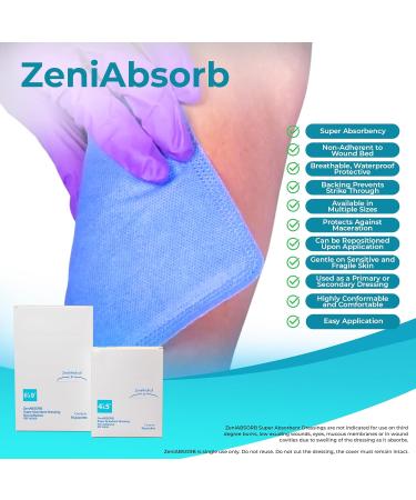 Buy ZeniABSORB Super Absorbent Wound Dressing - Sterile Waterproof Non-Stick - 4x5 Inch - 10/Box - International Shipping Available - Buy Online on GoSupps.com