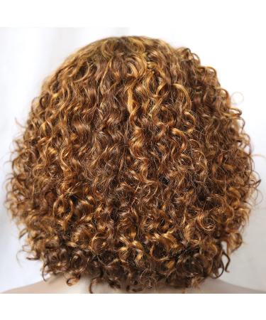 IMAYLI 12 Inch Short Human Hair Wig for Black Women - Glueless Ombre Deep Curly Bob with Bangs | 200 Density Highlight Blonde Deep Wave Wig - P4/30 - Buy Online on GoSupps.com