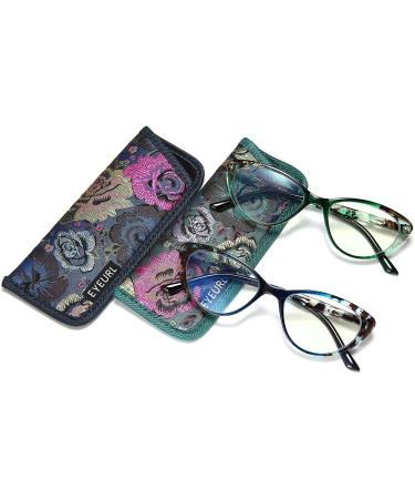 Women's Cat Eye Blue Light Blocking Reading Glasses 2 Pack +2.0 Magnification - Stylish Anti-Eyestrain UV Protection Readers - Blue+Green - Buy Online on GoSupps.com