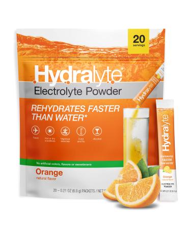 Hydralyte Electrolyte Powder Packets | Orange Hydration Packets | Easy Dissolve Electrolyte Powder for Rehydration Solutions | Low Sugar Hydration Powder Packets | All Natural (8 oz Serving, 20 Count) Orange 20 Count (Pack