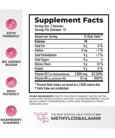 Dr. Moritz Vitamin B12 B6 Gummies - Sugar-Free 2000 mcg Methyl B-12 & 32 mg B-6 - Gluten-Free Vegan Formula - Raspberry Flavor - Vitamina B6 - Buy Online on GoSupps.com