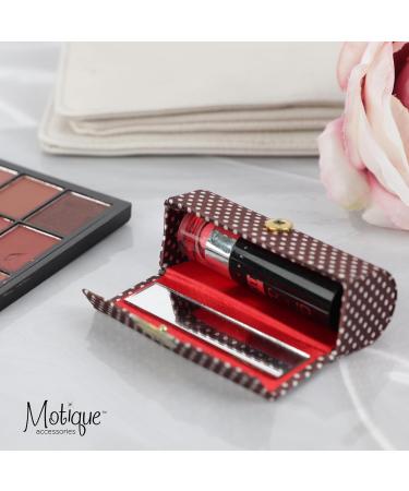 Motique Accessories Small Polka Dot Lipstick Case with Mirror - Stylish Ladies Purse Holder in Brown - Buy Online on GoSupps.com