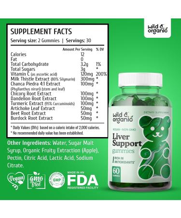 Organic Liver Support Gummies - Detox & Repair Supplement with Milk Thistle, Turmeric & Dandelion - 60 Chews - Buy Online on GoSupps.com