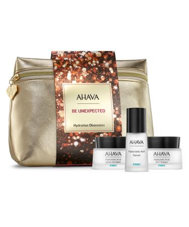 AHAVA Hydration Obsession Gift Set - Includes Hyaluronic Acid Serum 1 Fl.Oz Hyaluronic Acid Leave-on Mask 1.7 Fl.Oz & Hyaluronic Acid 24/7 Cream 1.7 Fl.Oz enriched with exclusive Dead Sea Osmoter