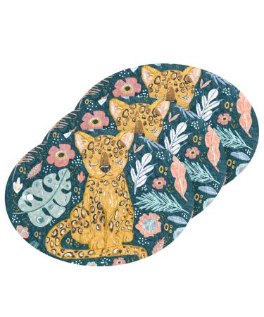 3-Pack Cleaning Kitchen Sponges Oval Cute Cheetah Doodle Kitchen Cellulose Dishwashing Wood Pulp Cotton