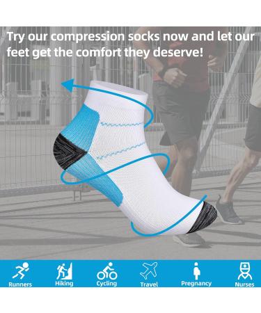 Pnosnesy Compression Socks for Men & Women - Plantar Fasciitis Low Cut Athletic Socks with Arch Support, 6/7 Pairs, Black/Blue, S-M Size - Buy Online on GoSupps.com