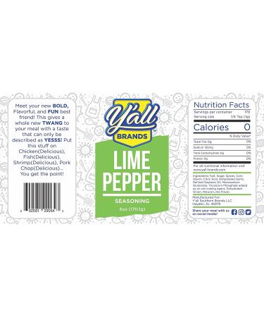 Y'all Brands Lime Pepper Seasoning - All-Natural Gluten-Free Seasoning for Chicken, Fish, Shrimp, and Pork Chop - 6 oz - Buy Online on GoSupps.com