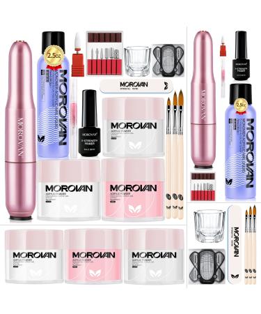 Morovan Acrylic Nail Kit with Drill - Acrylic Powder and Monomer Liquid Set Professional Nails Kit Acrylic Set with Everything for Beginners Acrylic Nail Primer Brush for Nail Art Extension A1-Clear White Pink Acrylic Powder