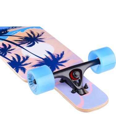 Playshion Drop Through Freestyle Longboard Skateboard Cruiser - Coconut Tree Pattern - Buy Online on GoSupps.com