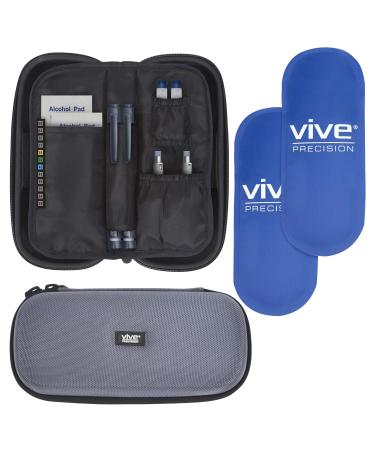 Vive Precision Insulin Travel Case - Cooler Bag for Diabetic Supplies Medicine Pen Vial Supply - Insulated Holder & Cooling Ice Pack - Cold Carrying Storage Organizer for Women Men Kids Gray