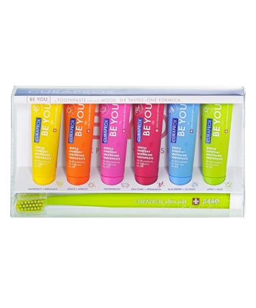 Curaprox be you Six button pack trial set with all 6 different toothpastes of the BEYou line 6x 10 ml toothpaste and 1x toothbrush CS 5460