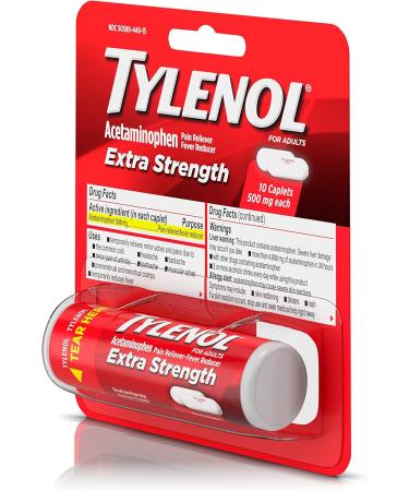 Tylenol Extra Strength Caplets 500mg - Pain & Fever Relief for Headache, Backache & Menstrual Pain - 10 ct - Buy Online on GoSupps.com