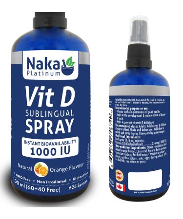 Naka Platinum Vitamin D SUBLINGUAL SPRAY instant Bioavailability 1000 IU (625 sprays) - 100 ml BONUS SIZE (60+40 FREE)