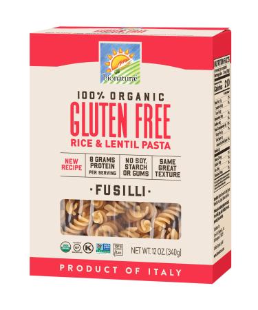 Bionaturae Fusilli Gluten-Free Pasta | Rice and Lentil Fusilli Pasta | Non-GMO | Lower Carb | Kosher | USDA Certified Organic | Made in Italy | 12 oz (12 pack) 12 Ounce (Pack of 12)